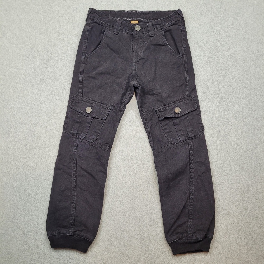 True Religion Cargo Runner Boys Size 8 Black Cotton Jogger Pants 716WB09
